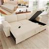 Lekvvied Divano modulare angolare a L con letto estraibile,USB/Type-C,divano a 3 posti con contenitore reversibile,divani trasformabile con funzione letto,schienale regolabile,tessuto a coste,Beige