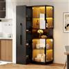 Yrxin Vetrina con ripiano scorrevole - Doppia vetrina in vetro LED, armadio MDF noce, vetrina in vetro e stoccaggio, armadio alto multifunzionale per soggiorno, sala da pranzo, cucina (nero-3