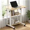 Verdego Scrivania regolabile in altezza, tavolino con ruote, 2 ripiani, tavolo PC 40 x 60 x 56-82 cm, salvaspazio, piccolo mobile per computer per casa, ufficio, divano, letto (effetto legno)