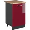 Vicco Mobiletto base cucina R-Line, Rosso lucido/Antracite 50 cm | 1 Anta · Piano di lavoro incl. · Piedini regolabili in altezza · 1 Ripiano · ✓ Liberamente combinabile