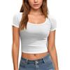 EyMuse 2024 Top corto estivo da donna a maniche corte girocollo slim casual Y2K a coste aderente t-shirt di base aderente magliette per uscire