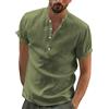 YAOBAOLE Camicia Lino Uomo Manica Corta Collo Mao Camicia Estate Uomo Leggero in Cotone Lino Camicia Da Spiaggia Classica Casual Henley Shirt, Verde militare, XL