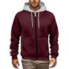 Generic Felpe con cappuccio da uomo con zip con cappuccio a maniche lunghe pullover con cerniera completa a blocchi di colore felpe con cappuccio invernali giacche da uomo larghe cappotti autunnali, Rosso