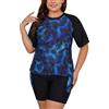 SHEKINI Costume da Bagno Donna Rash‑Guard Due‑Pezzi Stampato Taglie Forti | 2 pezzi, Asciugatura Rapida, Protezione UV, Sportivo Pantaloncini da Surf,Rash‑guard a Maniche Corte con Coppe Cucite