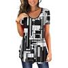 BeadChica Top a tunica da donna per leggings camicie a maniche corte Botton Up casual increspato camicette vestiti, Bianco nero01, XX-Large