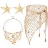 CHONGQILAO Costume da Sirena da Donna, Gonna da Donna a Sirena all'uncinetto, Fermagli per Capelli a Stella Marina, Collana Conchiglie Girocollo, Gonna da Spiaggia per Carnevale, Halloween, Cosplay