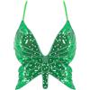 Mocure Top corto da donna con paillettes glitterate a farfalla, a taglio basso, canottiera da rave, per costumi da danza del ventre