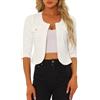 Allegra K Giacca corta in denim da donna senza collo a maniche 3/4 | Manica a 3/4, scollo rotondo, tasche applicate, lunghezza corta, aperto sul davanti, giacca di jeans casual