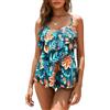 WIN.MAX Set di Costumi da Bagno Tankini da Donna Vita Alta Balza arruffata 2 Pezzi Bikini Set Costume da Bagno Plus Size Costume da Bagno(Fiore Verde,EU42)