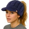 TOP-EX ChicPony - Berretto in lana merino con visiera, 3 aperture per trecce, foderato in pile, caldo, antivento, da donna