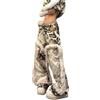 KWISUAWHGA Jeans con Stampa Leopardata da Donna A Vita Alta Taglie Forti Y2k Patchwork In Pelliccia Sintetica Gamba Larga Jeans Larghi Streetwear,Leopardo,XL