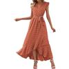 VEMOW Maxi abito estivo da donna a maniche corte, casual, scollo a V, con ricamo forato, balze, taglio svasato ed elegante lunghezza alla caviglia
