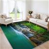 Générique Tappeto decorativo 120 x 170 cm Rustico Foresta Cascata Giungla Roccia per Soggiorno, Paesaggio Naturale Moquette Lavabile in Lavatrice, Verde Erba Tappeto Antiscivolo per Camera da Letto e Ufficio