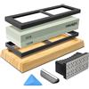 TOOLMAYS Pietra Affilacoltelli 400/1000 Grana per Affilare Coltelli | Pietre Affilatura Cote con Base di Bambù, Guida all'Angolo e Pietra Correttrice Bilaterale, Stand Silicone Antiscivolo