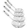 LOW&EE Schiumarola ragno in acciaio inox, confezione da 4 - Schiumarola professionale con filo di acciaio, colino e scolapasta per acqua o olio-spatola, manico ad alta resistenza al calore, 14/16/18/20 cm