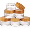 COSIDEA 6 barattoli vuoti rotondi in vetro trasparente da 1.7 oz / 50 g, con coperchi in bambù, contenitori da viaggio per cosmetici, balsami, unguenti, lozioni