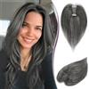 RUWISS Topper Capelli Veri Donna - Hair Topper Donna Capelli Veri Umani con Clip Toupet Capelli Senza Frangia, Nero Misto Grigio