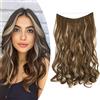 Gairyan Extension Capelli Filo Invisibile Secret Hair Extension Clip Capelli Finti Fascia Unica Wire Trasparente Capelli Sintetici Naturali Lunghi Ondulati Mossi 45cm, Castano cenere&Biondo naturale