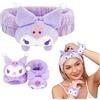 Kugiter Set di fascia e bracciale per il lavaggio del viso, Kawaii morbido fasce per la cura della pelle per donne e ragazze, viola per il trucco per lavare viso, bagno, doccia, bellezza