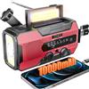 SOLARBABY Radio a Manovella 10000mAh, Radio Solare Portatile con Torcia, Luce di Lettura, AM/FM Radio di Emergenza Solare con Allarme SOS, USB per Emergenze Blackout Campeggio, Rosso
