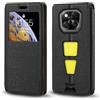 Shantime Custodia in pelle con finestra per Doogee V Max Play - Nero | 6.78 Elegante cover magnetica invisibile con finestra trasparente, fessura per carte e supporto