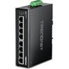 TRENDnet, Switch industriale Gigabit DIN-Rail rinforzato a 8 porte, capacità di commutazione 16 Gbps, grado di protezione IP50, splitter Ethernet, nero
