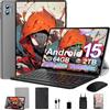 SUAAT 2026 Tablet 10 pollici Android 15 Octa Core con 64 GB RAOM +2 TB TF | 5G + 2.4G WiFi | FHD | GMS | Bluetooth 5.0 | 8 MP + 5 MP | Tipo C, Tablet Touch con custodia, tastiera e mouse - Grigio