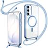 Oelrstfe Cover Magnetica con Cordino per Samsung Galaxy S26 Plus, Blu | Trasparente Custodia con Magnetico Sottile con Laccio Collana Tracolla Regolabile Antiurto Case con Collana