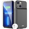 BOPPS Custodia con batteria per iPhone 13/13 Pro/14/14 Pro, [2025 nuovo] Custodia protettiva portatile ricaricabile da 7000 mAh, in morbido TPU antiscivolo per iPhone 13, 13 Pro, nera