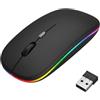 Velozym Mouse wireless Bluetooth 5.1 + 2.4G ricaricabile, mouse Bluetooth silenzioso con 3 livelli DPI regolabili, 7 colori retroilluminati, ultra sottile portatile per PC/Mac/Laptop/iPad/Tablet, nero