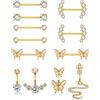 LOLIAS 12PCS 14G Capezzoli Ombelico Piercing Per Donna Acciaio Inox Farfalla Serpente CZ Lingua Nipple Bilanciere Piercing All'ombelico Anello Monili Penetranti Corpo