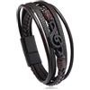 Ticome Braccialetti musicali da uomo in pelle, motivo note nere, multistrato, intrecciato, vintage, creativo, punk rock, braccialetto da uomo in pelle regalo per papà, fidanzato, marito