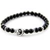 agathe création P162014 - Bracciale tibetano portafortuna, con perla centrale Yin Yang in ceramica, perle in pietra di onice, perle in argento 925, colore nero, misura su misura, fatto a mano, Taglia