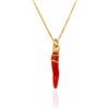 gioiellitaly Collana con ciondolo cornetto in corallo rosso naturale e giro di argento 925 dorato fatto a mano catenina veneziana 40/45/50 cm a scelta gioiello fatto a mano unisex uomo donna