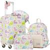 COOLIFE Valigia Bambino 5 Pezzi con Zaino, Trolley Rigido Bagaglio a Mano | Per bambini e bambine, viaggio, scuola - incl. borsa pranzo, cuscino, etichetta. Leggero, 4 ruote, riflettenti