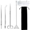 VGECEE Set di Attrezzi per Acquario 4 in 1 in Acciaio Inox | Set di Strumenti per Pulire l'Acquario, include Pinzette Acquario, Forbici, Spatola, per la Pulizia di Piante Acquatiche