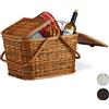 Relaxdays Cestino Da Picnic Con Coperchio, Intrecciato, Fodera In Tessuto, Manici, Cesto Per Spesa, Fatto A Mano, Rattan, Miele