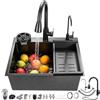 Teodute Nero Lavello Cucina 1 Vasca Singola Titanio 55x45cm 3mm, 3 Modalità Getto