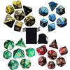 XALFST Set da 4 Dadi Poliedrici 28 Pezzi Oro Blu Rosso Verde, Astucci Neri con Chiusura Sicura, Superficie Opaca Antiriflesso per D&D DND RPG MTG e Sessioni di Gioco