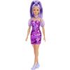 Barbie - Bambola Fashionista con capelli Viola e Vestito Rosa, Giocattolo per Bambini 3+ Anni, HBV12