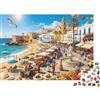 XiaopangXY Busy Seaside 1000 Pezzi Puzzle Riciclato Paper Mediterranean Shore Puzzles per adulti impossibile, difficile e stimolante allevia la demenza senile Fun 38x26cm/1000 pezzi