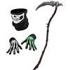 PAPU Halloween Falce della Morte Doppio Lama,3 Pezzi Costume della Morte,Falce della Morte,Guanti Teschio Luminoso & Maschera Scheletro per Bambini Adulti Halloween Costume Cosplay Party Carnevale