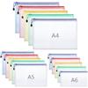 Thboxes Confezione da 15 buste in plastica con cerniera A4+A5+A6, in PVC | Impermeabile in Mesh Trasparente con Cerniera a Zip e Etichette, per l'Archiviazione di Documenti, Ricevute