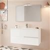Inbagno Mobile Bagno sospeso 100 cm Bianco Lucido in Legno con 2 cassetti Soft-Close, lavabo in Ceramica e Specchio Reversibile 100x60 LED, Eva
