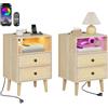 WOLTU Set di 2 Comodini Camera da Letto con LED Regolabile e Multipresa