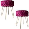 moorg Set di 2 Pouf Velluto Rotondo, Effetto Intrecciato e Gambe in Oro, Puffo per Sedersi Moderno, Sgabello Poggiapiedi Elegante 45x35 cm