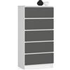 AKORD Cassettiera K60 con 5 Cassetti | Credenza Alta | Moderna Mobiletto per Soggiorno Sala da Pranzo Camera da Letto Corridoio Bagno | Armadio Cameretta | 60x121x40 cm, 39kg | Bianco/Grigio grafite