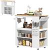 HOMCOM Carrello da Cucina, Ruote, Ripiani Regolabili, 86.5x47x88 cm Bianco | Portacoltelli, Isola Cucina con Piano di Lavoro in Legno di Caucciù, Portasciugamani, per Soggiorno