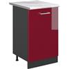 Vicco Mobiletto base cucina R-Line, Rosso lucido/Antracite 50 cm | 1 Anta · Piano di lavoro incl. · Piedini regolabili in altezza · 1 Ripiano · ✓ Liberamente combinabile