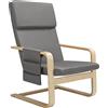 BAKAJI Sedia Poltrona in Legno di Betulla con Rivestimento in Cotone Imbottito in Spugna Altissima Densità, Poltroncina Relax con Borsa a 2 Scomparti e Cuscino, Seduta Ergonomica (Grigio)